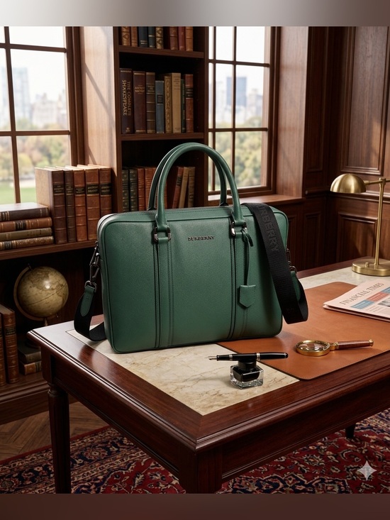 Burberry Other - Burberry Newburg Green Leather Briefcase/Slim Professional Bag